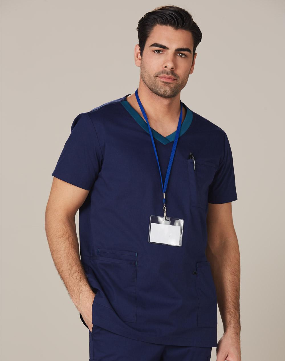 Wining Spirit Mens V-neck Contrast Trim Scrub Top (M7650 )