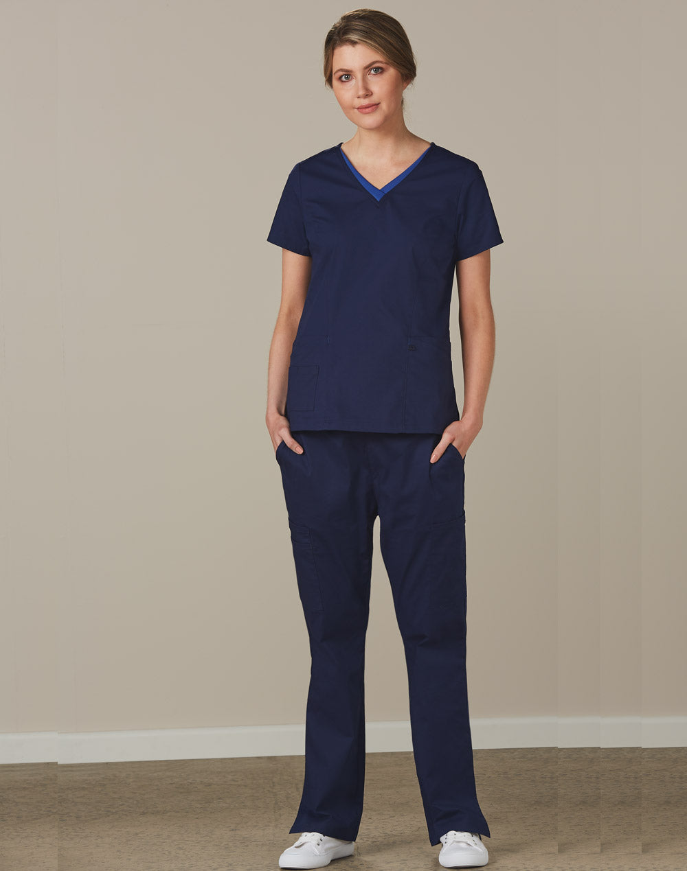 Wining Spirit Ladies Semi-elastic Waist Tie Solid Colour Scrub Pants (M9720)