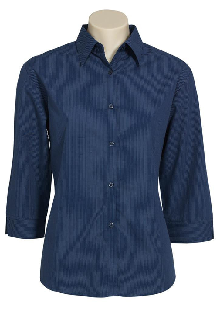 Biz Collection-Biz Collection Ladies Micro Check 3/4 Sleeve Shirt-Navy / 8-Uniform Wholesalers - 3