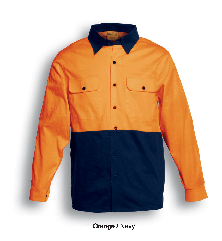 Bocini Hi-Vis Cotton Twill Long Sleeve Shirt-(SS1013)