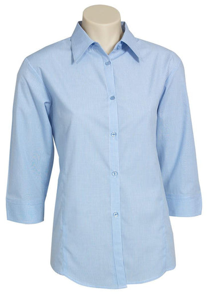 Biz Collection-Biz Collection Ladies Micro Check 3/4 Sleeve Shirt-Sky / 8-Uniform Wholesalers - 4
