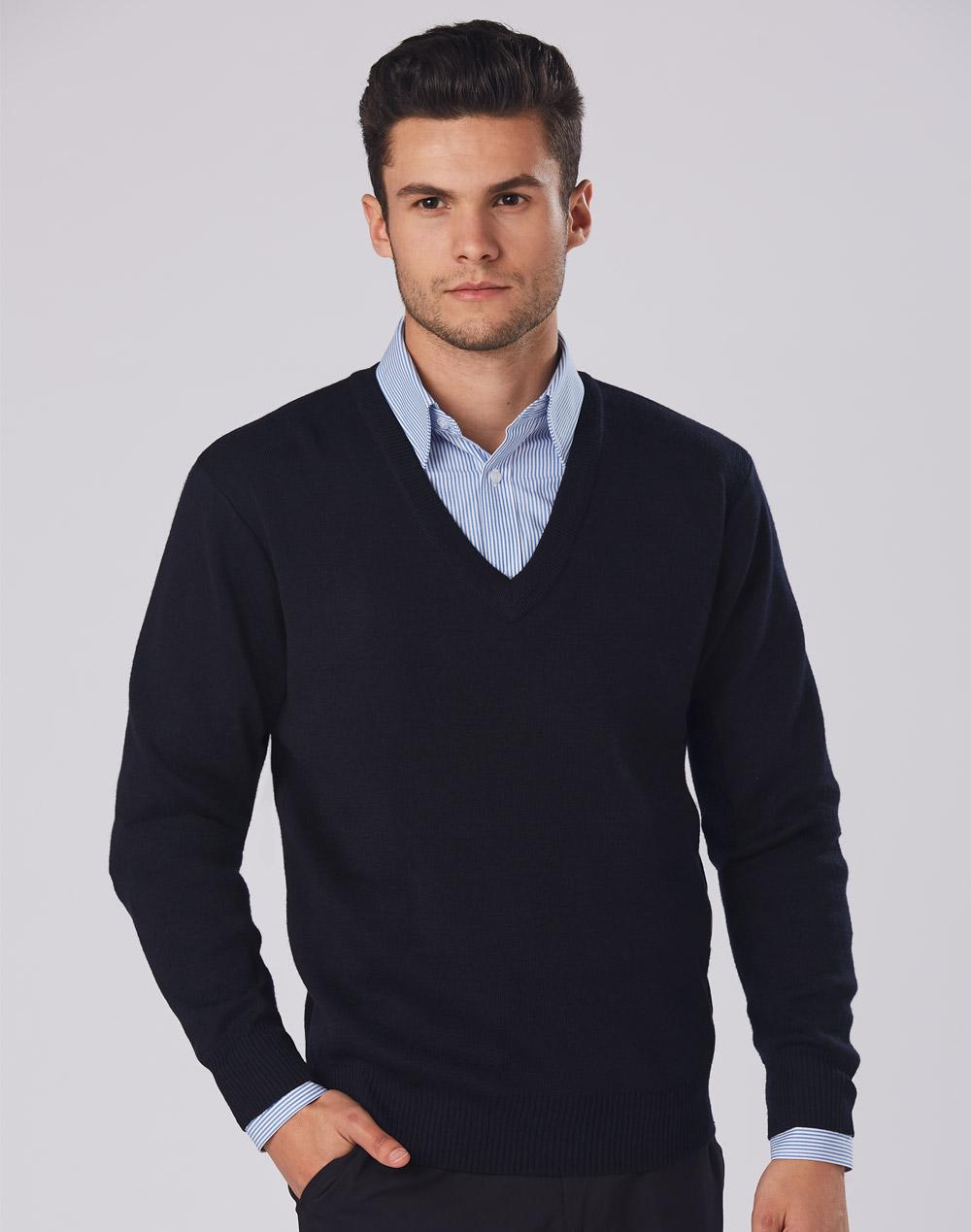 Winning Spirit Men's V-Neck Wool/Acrylic Knit Jumper (WJ01
