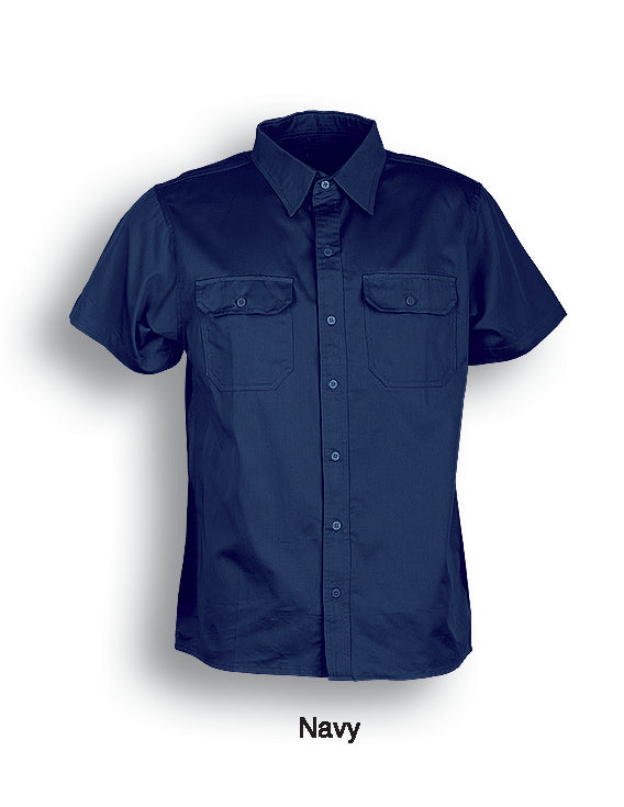 Bocini Cotton Drill Work Shirt-Short Sleeves-(WS0679)