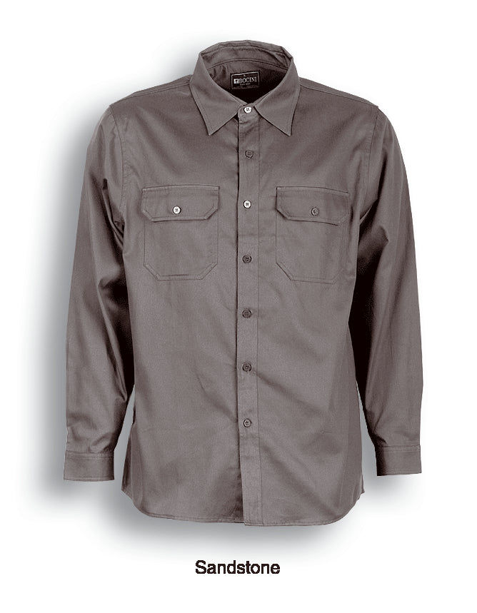 Bocini Cotton Drill Work Shirt-Long Sleeves-(WS0680)