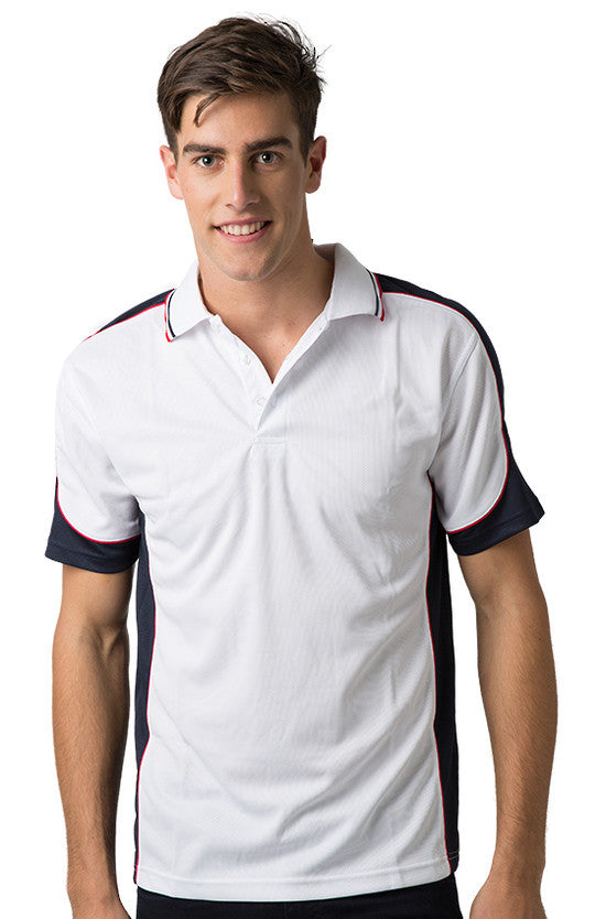 Be Seen-Be Seen Men's Polo Shirt With Striped Collar 7th( 12 Color All White )-White-Navy-Red / XS-Uniform Wholesalers - 8