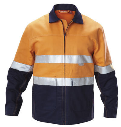 Hard Yakka-Hard Yakka  Hi-visibility Two Tone Cotton Drill Work Jacket With 3m Tape-Orange/Navy / S-Uniform Wholesalers - 1