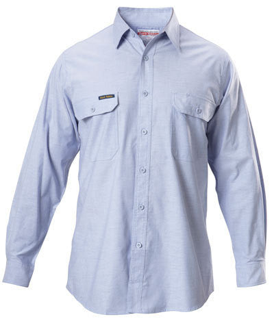 Hard Yakka-Hard Yakka Cotton Chambray Shirt Long Sleeve-Chambray / S-Uniform Wholesalers