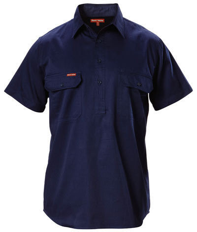 Hard Yakka-Hard Yakka Cotton Drill Shirt Closed Front Short Sleeve-Navy / S-Uniform Wholesalers - 3