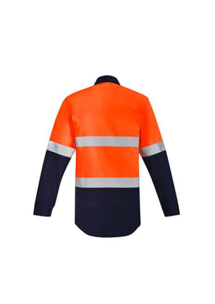 Syzmik Mens Orange Flame Hi Vis Closed Front Shirt - Hoop Taped (ZW143)