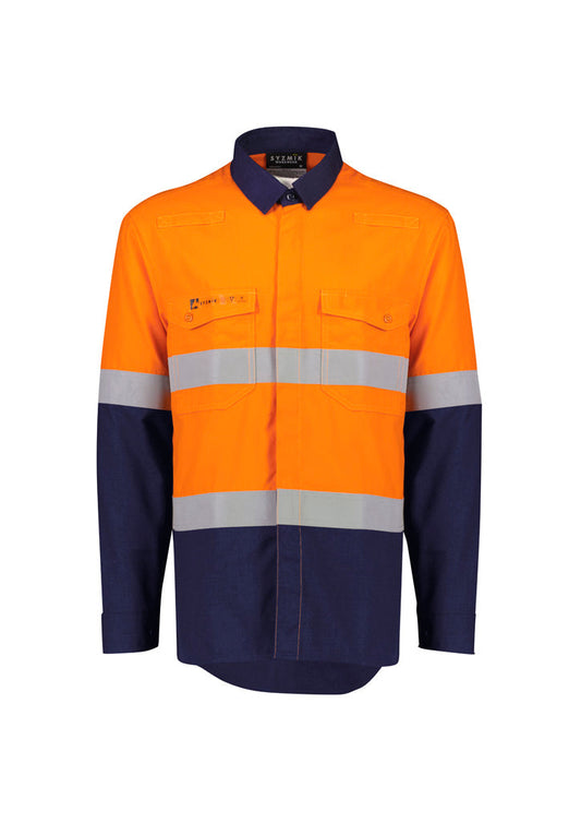 Syzmik Mens Orange Flame Lightweight Ripstop Spliced Shirt-Hoop Taped (ZW180)