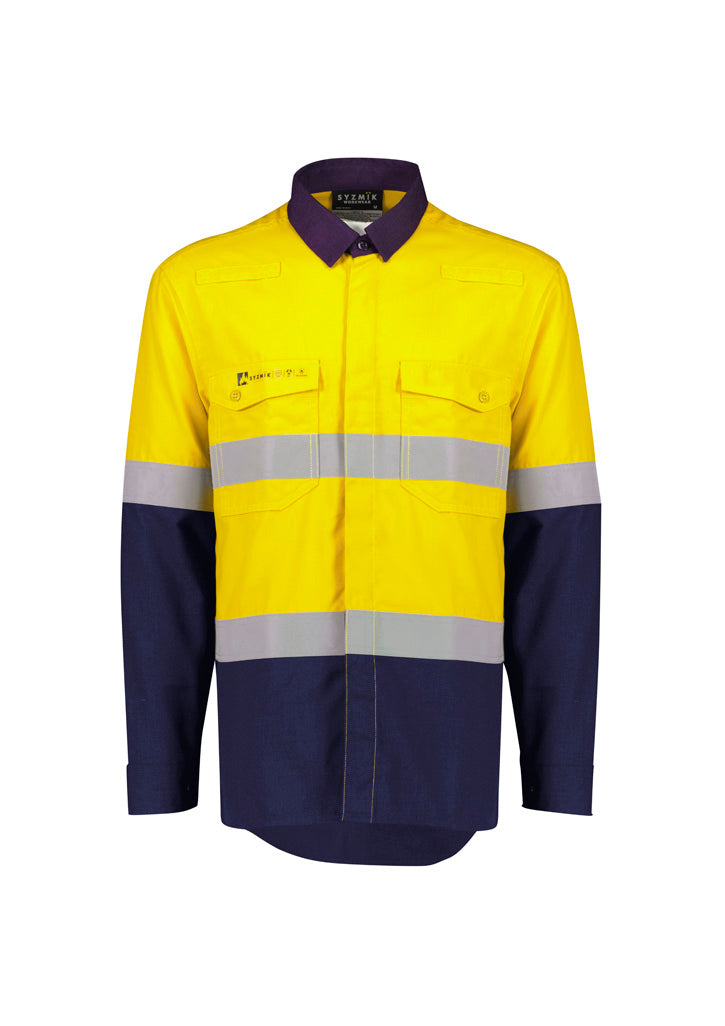 Syzmik Mens Orange Flame Lightweight Ripstop Spliced Shirt-Hoop Taped (ZW180)