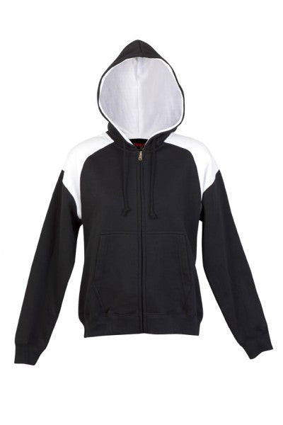 Ramo-Ramo Ladies/Juniors Shoulder Contrast ZIP Hoodie-Black/White / 4-Uniform Wholesalers - 2