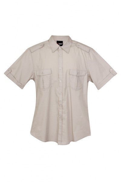 Ramo-Ramo Mens Military Short Sleeve Shirts-Beige / S-Uniform Wholesalers - 2