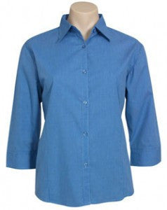 Biz Collection-Biz Collection Ladies Micro Check 3/4 Sleeve Shirt-Mid Blue / 8-Uniform Wholesalers - 1