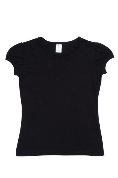 Ramo-Ramo Girls Short Puff Sleeve Tee-Black / 0-Uniform Wholesalers - 3