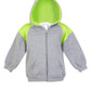 Ramo-Ramo Kids Shoulder Contrast Panel Hoodies with Zipper-Grey Marl/Lime / 00-Uniform Wholesalers - 4