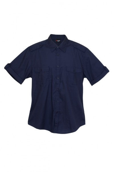 Ramo-Ramo Mens Military Short Sleeve Shirts-Navy / S-Uniform Wholesalers - 7