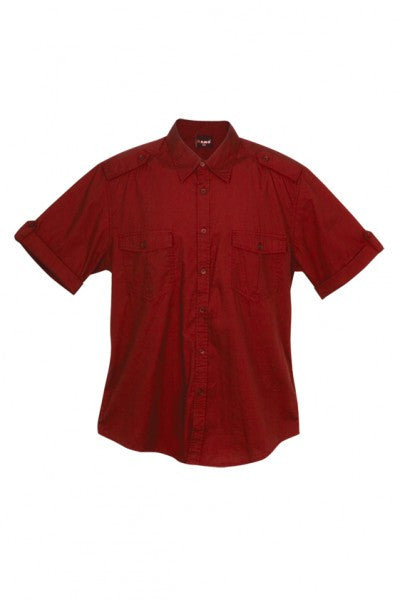 Ramo-Ramo Mens Military Short Sleeve Shirts-Red / S-Uniform Wholesalers - 9