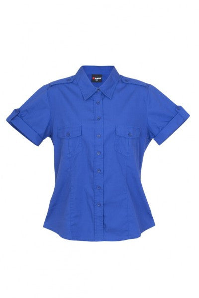 Ramo-Ramo Ladies Military Short Sleeve Shirt-Royal Blue / 8-Uniform Wholesalers - 10