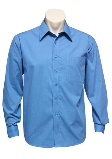 Biz Collection-Biz Collection Mens Micro Check Long Sleeve Shirt-Mid Blue / S-Uniform Wholesalers - 3