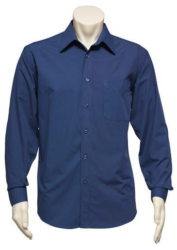 Biz Collection-Biz Collection Mens Micro Check Long Sleeve Shirt-Navy / S-Uniform Wholesalers - 1