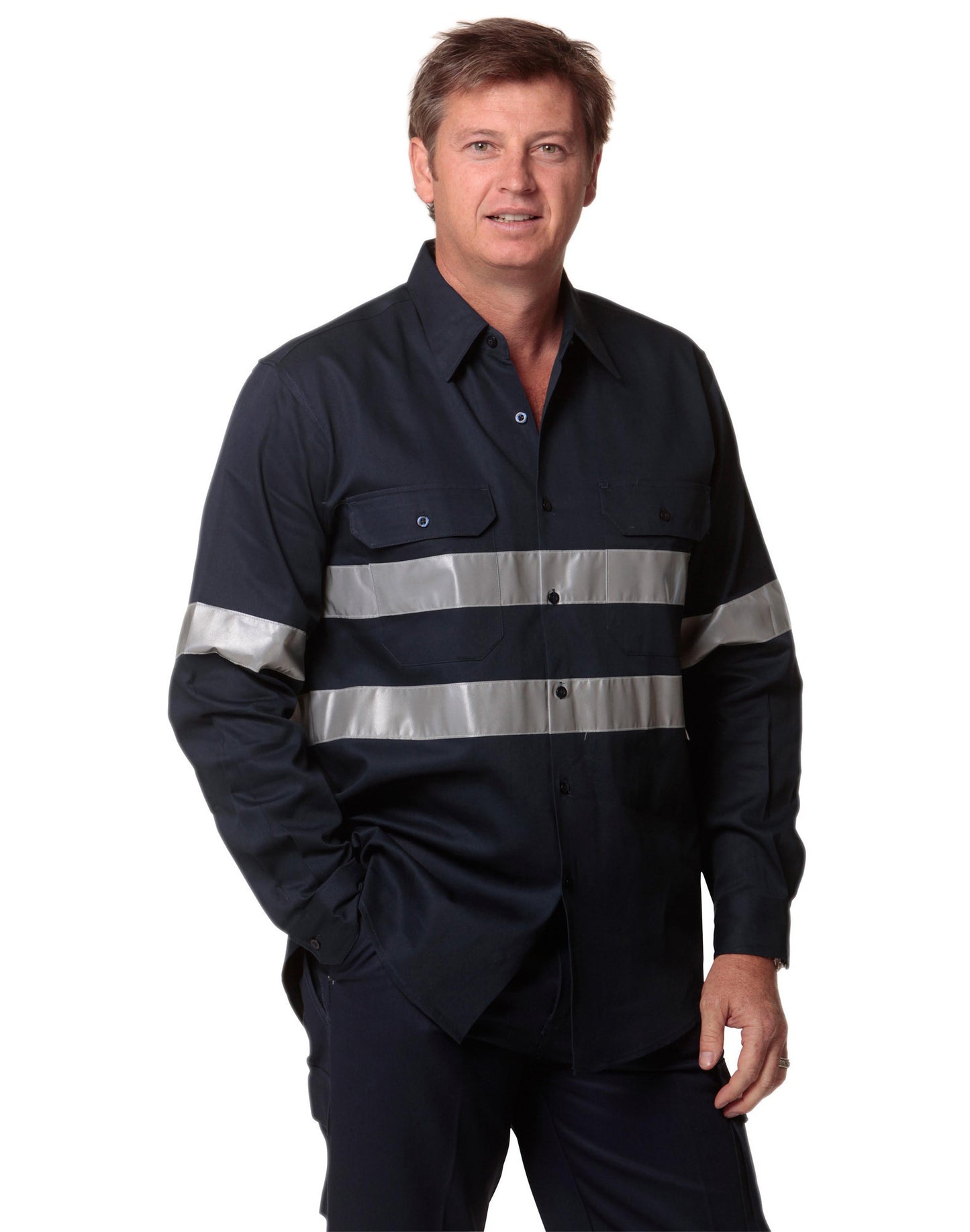 Winning Spirit Hi Vis Cotton Drill Long Sleeve Work Shirt-(WT04HV)