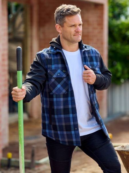 Bisley Contrast Check Hooded Shirt (BJ6708)