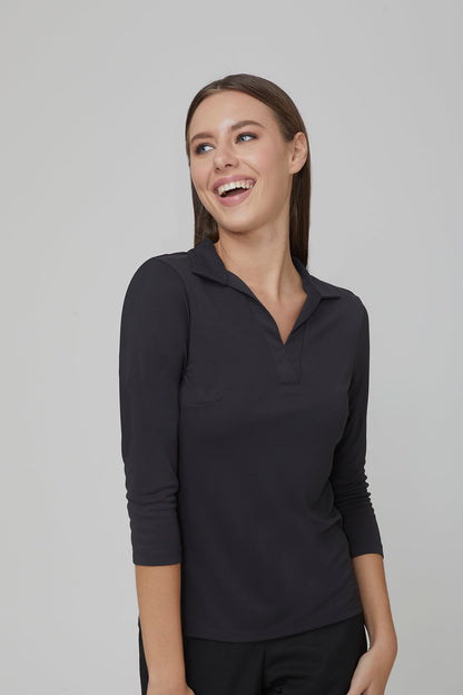 City Collection Ella ¾ Slv Detail Polo Top W/Side Splits(2273)