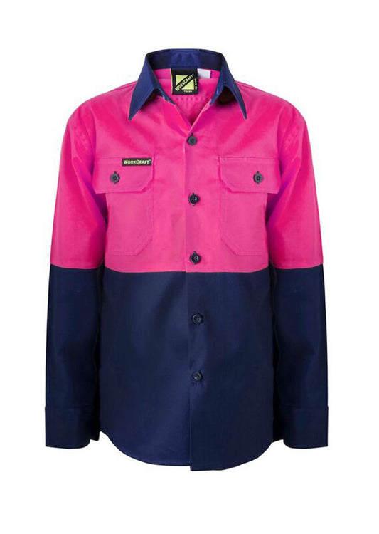 Workcraft Kids Hi Vis Cotton Shirt-ls  (WSK128)