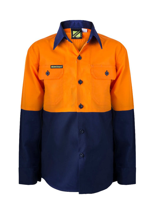 Workcraft Kids Hi Vis Cotton Shirt-ls (WSK127)