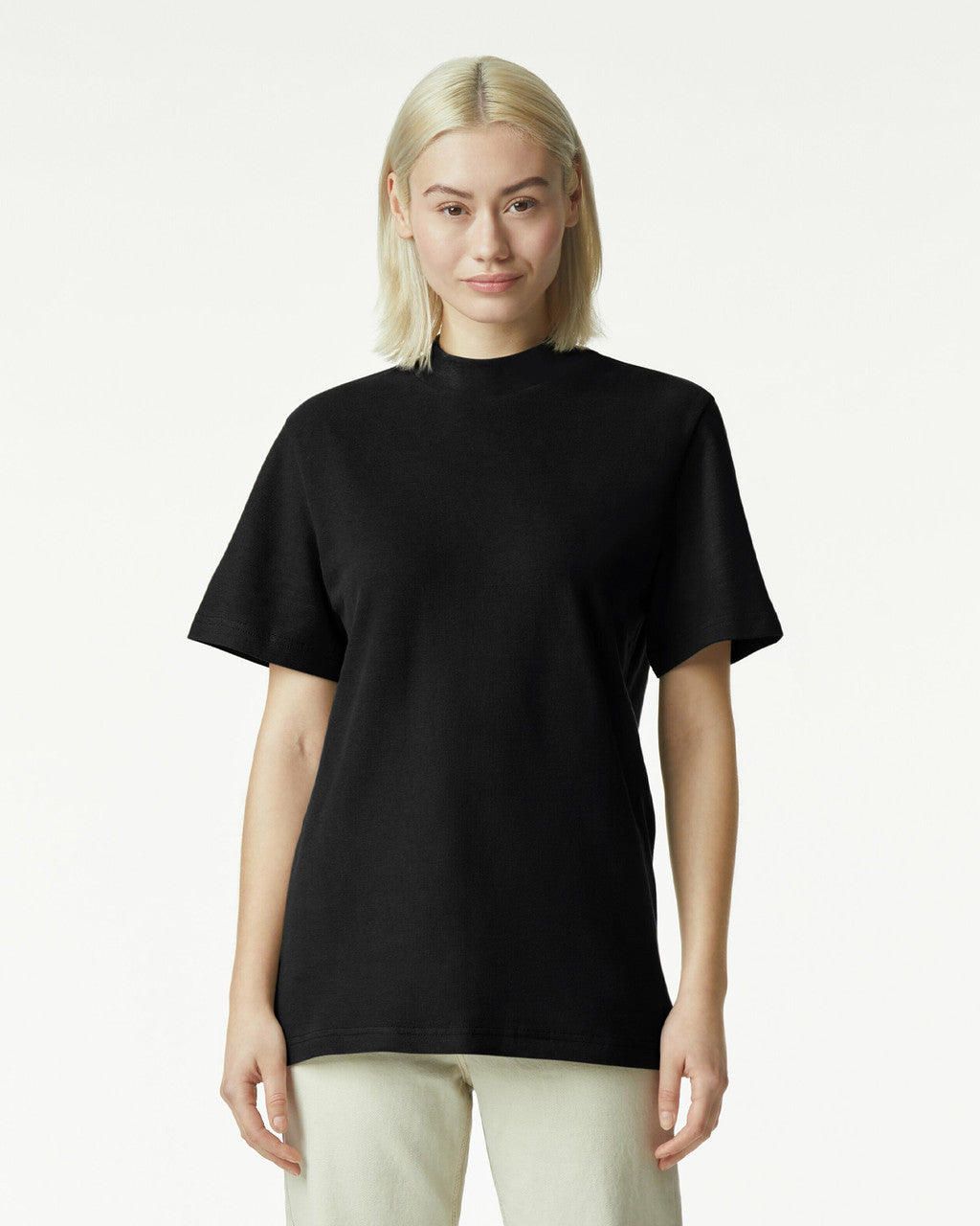 American Apparel Pique Unisex Mockneck T shirt 1PQ Uniform Wholesalers