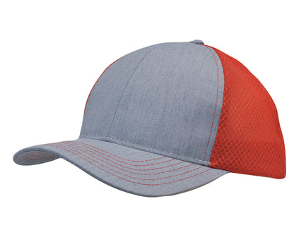 Headwear Light Brushed Poly Cotton Marle Cap With Honeycomb Mesh Back (3971)