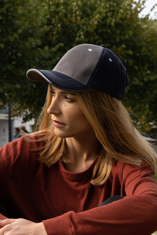 Headwear Brushed Heavy Cotton Two Tone Cap With Contrasting Stitching And Open Lip Sandwich (4053)