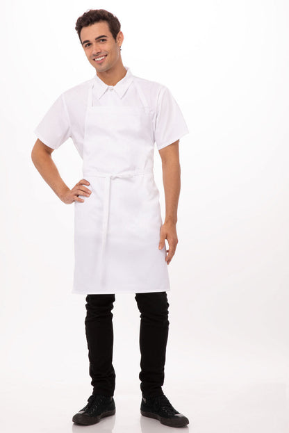 Chef Works Navy/White Striped Bib Apron No Pocket-(APKNW)