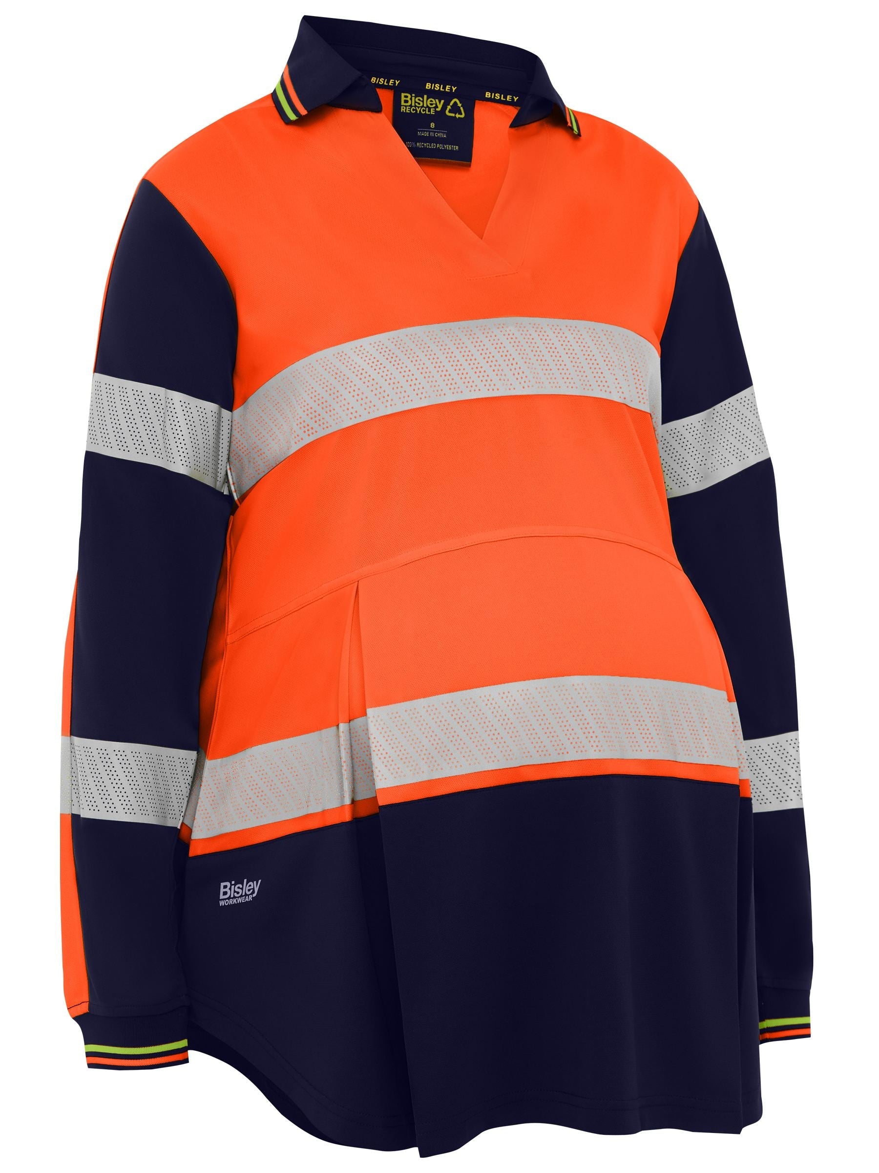 Bisley Women's Taped Hi Vis Recycled V-Neck Maternity Polo (BKLM6225T)