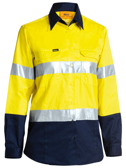 Bisley Womens 3M Taped Two Tone Hi Vis Cool Lightweight Shirt - Long Sleeve (BL6896)