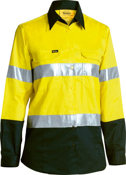Bisley Womens 3M Taped Two Tone Hi Vis Cool Lightweight Shirt - Long Sleeve (BL6896)