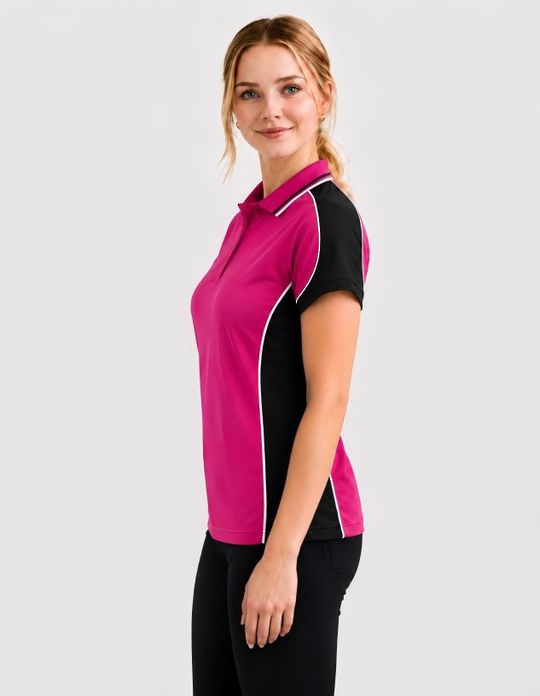 Be Seen Ladies Polo Shirt With Striped Collar (BSP15L)