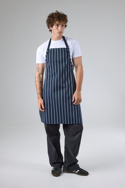 Chef Works Navy/White Striped Bib Apron No Pocket-(APKNW)