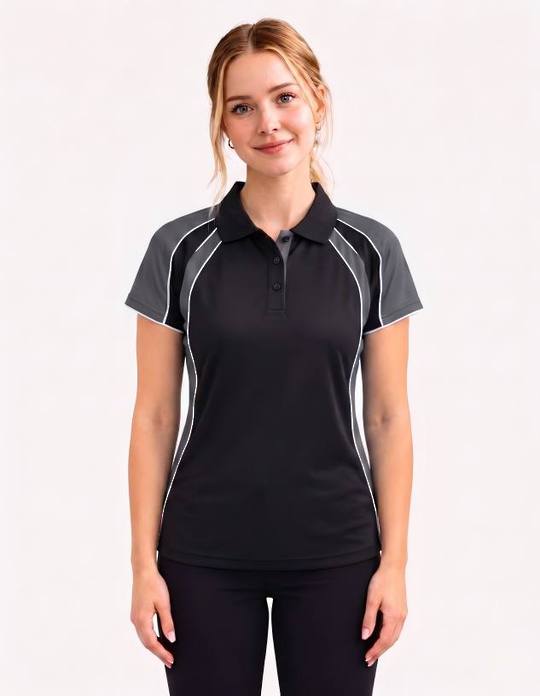 Be Seen Ladies Polo Shirt With Contrast Sleeve Edge Piping (The Chameleon)