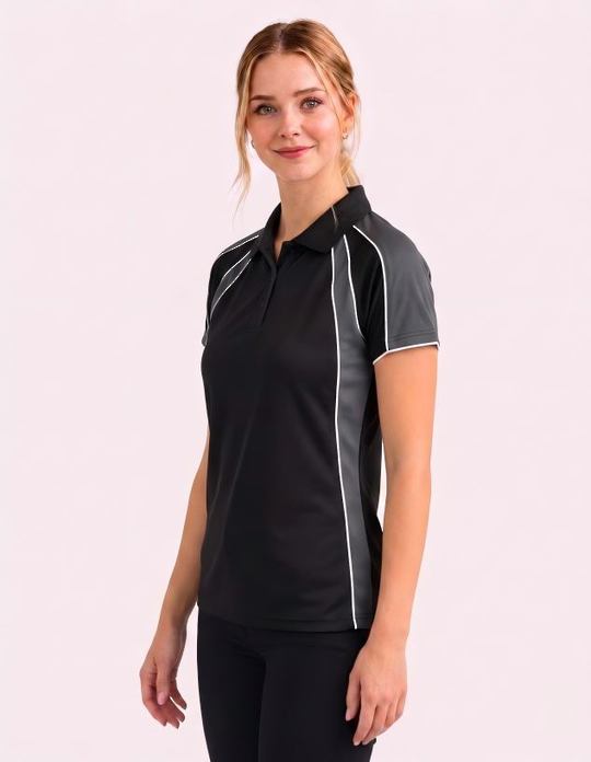 Be Seen Ladies Polo Shirt With Contrast Sleeve Edge Piping (The Chameleon)