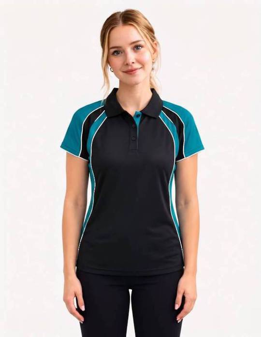 Be Seen Ladies Polo Shirt With Contrast Sleeve Edge Piping (The Chameleon)