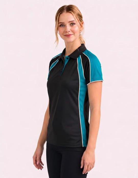 Be Seen Ladies Polo Shirt With Contrast Sleeve Edge Piping (The Chameleon)