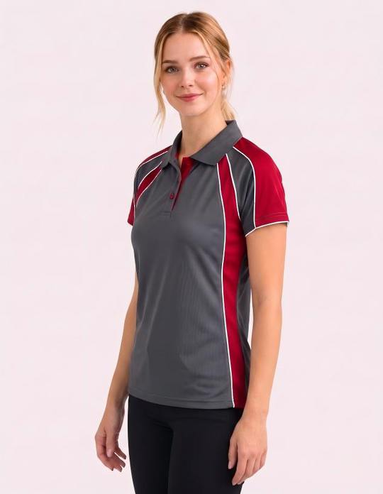 Be Seen Ladies Polo Shirt With Contrast Sleeve Edge Piping (The Chameleon)