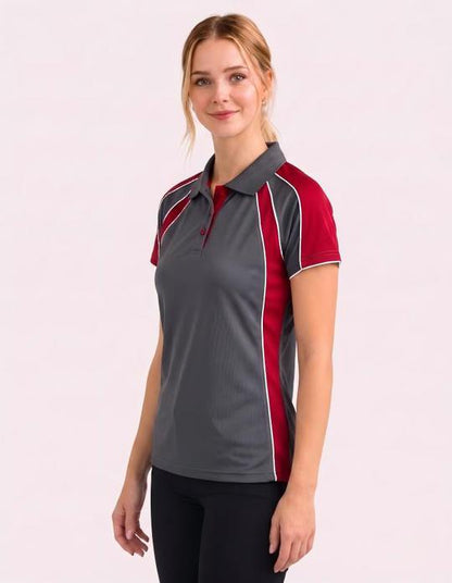 Be Seen Ladies Polo Shirt With Contrast Sleeve Edge Piping (The Chameleon)
