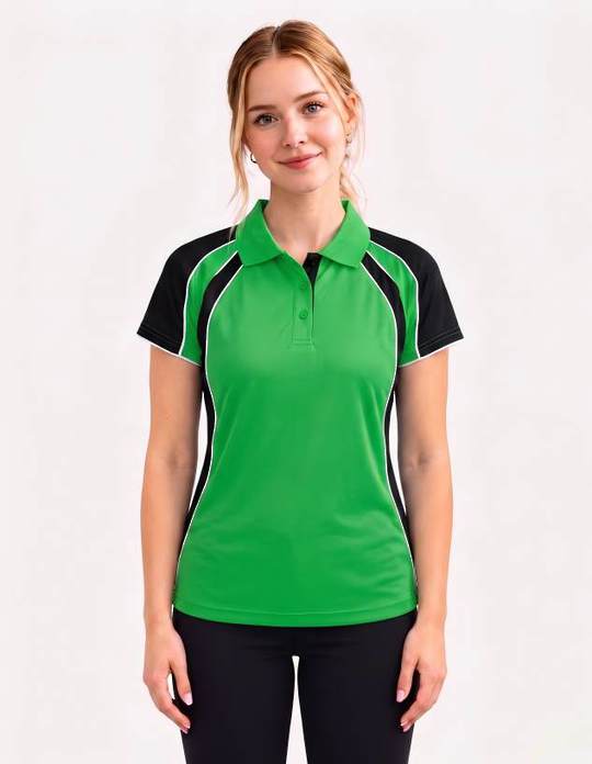 Be Seen Ladies Polo Shirt With Contrast Sleeve Edge Piping (The Chameleon)
