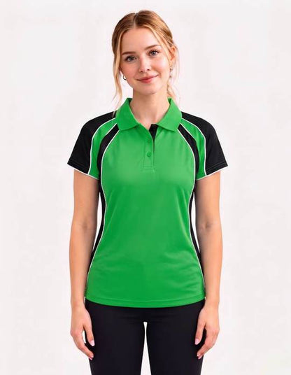 Be Seen Ladies Polo Shirt With Contrast Sleeve Edge Piping (The Chameleon)