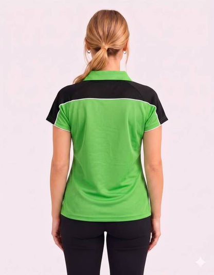 Be Seen Ladies Polo Shirt With Contrast Sleeve Edge Piping (The Chameleon)