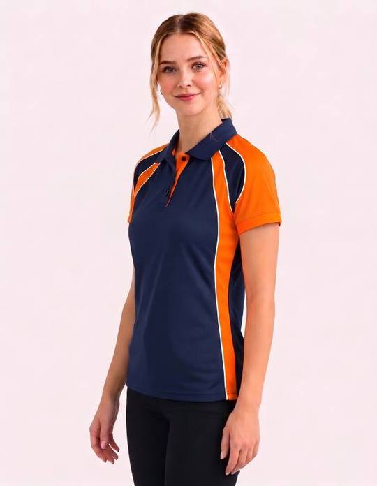 Be Seen Ladies Polo Shirt With Contrast Sleeve Edge Piping (The Chameleon)