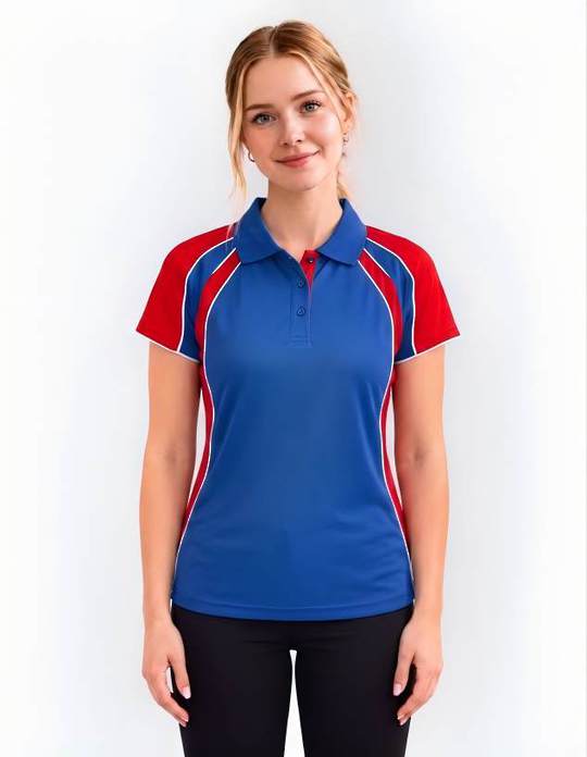 Be Seen Ladies Polo Shirt With Contrast Sleeve Edge Piping (The Chameleon)